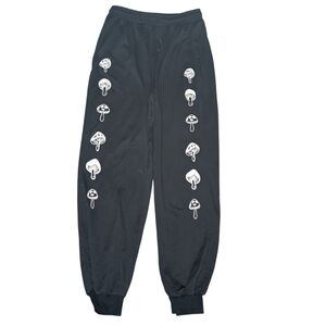 Black Jogger Pants with Mushroom Print